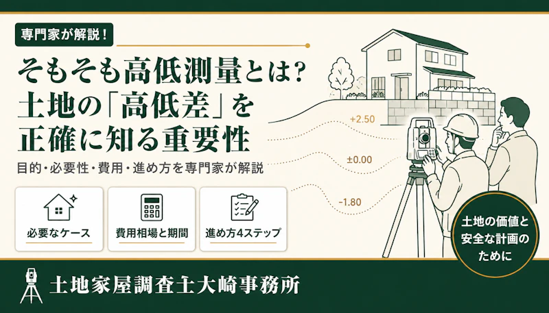 【基礎知識】高低測量とは？費用と必要な場面を足立区の専門家が解説 - 足立区 土地家屋調査士大崎事務所