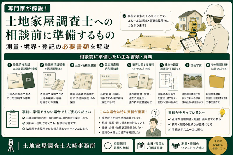 【相談準備】土地家屋調査士への相談前に準備するもの｜測量・境界・登記の必要書類を解説 - 足立区 土地家屋調査士大崎事務所
