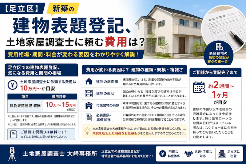 【建物登記】【足立区】新築の建物表題登記、土地家屋調査士に頼む費用は？ - 足立区 土地家屋調査士大崎事務所