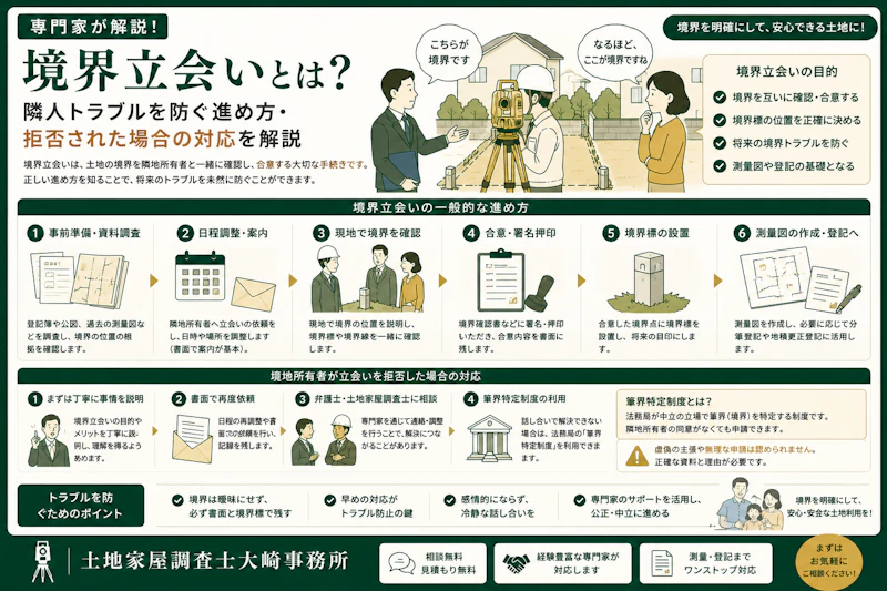 境界立会いとは?隣人トラブルを防ぐ進め方・拒否された場合の対応を解説