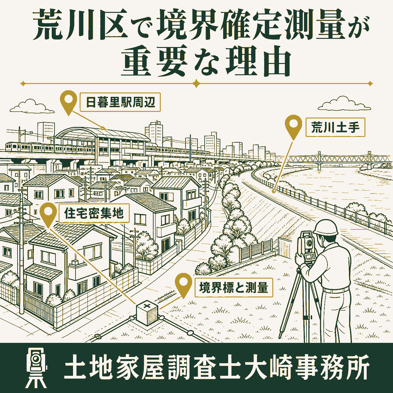 荒川区の境界確定測量|費用相場と失敗しない専門家選びの地域の特徴を示す図解