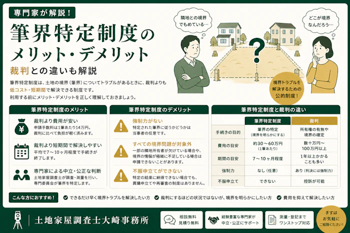 【基礎知識】筆界特定制度のメリット・デメリット｜裁判との違いも解説 - 足立区 土地家屋調査士大崎事務所