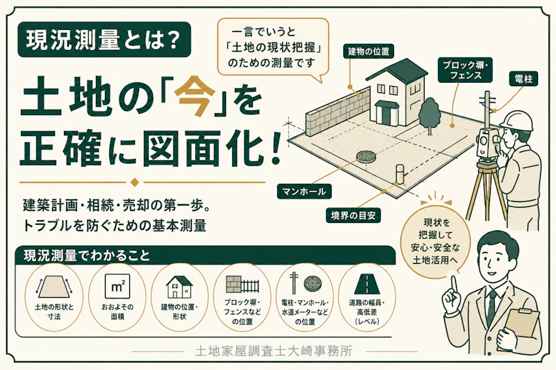【基礎知識】現況測量とは？費用と確定測量との違いを専門家が解説 - 足立区 土地家屋調査士大崎事務所