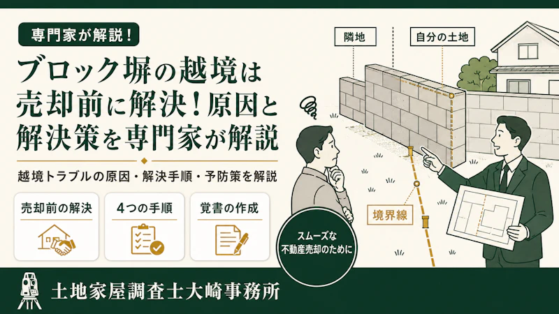 【トラブル】ブロック塀の越境は売却前に解決！原因と解決策を専門家が解説 - 足立区 土地家屋調査士大崎事務所