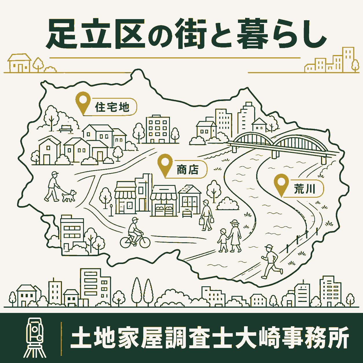 足立区の境界トラブル｜放置は危険！測量の費用・流れを専門家が解説の地域の特徴を示す図解