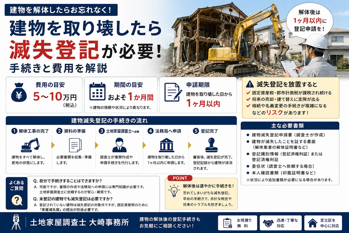 建物を取り壊したら滅失登記が必要!手続きと費用を解説