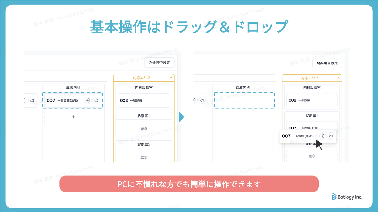 順番予約の基本操作はドラッグアンドドロップ