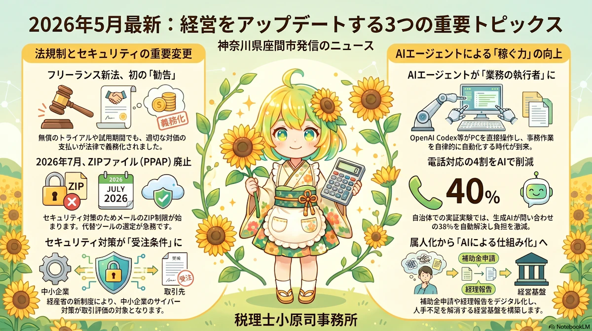 【2026年5月23日最新】フリーランス新法初勧告・PPAP廃止・AIエージェント進化を乗り切る実務対策