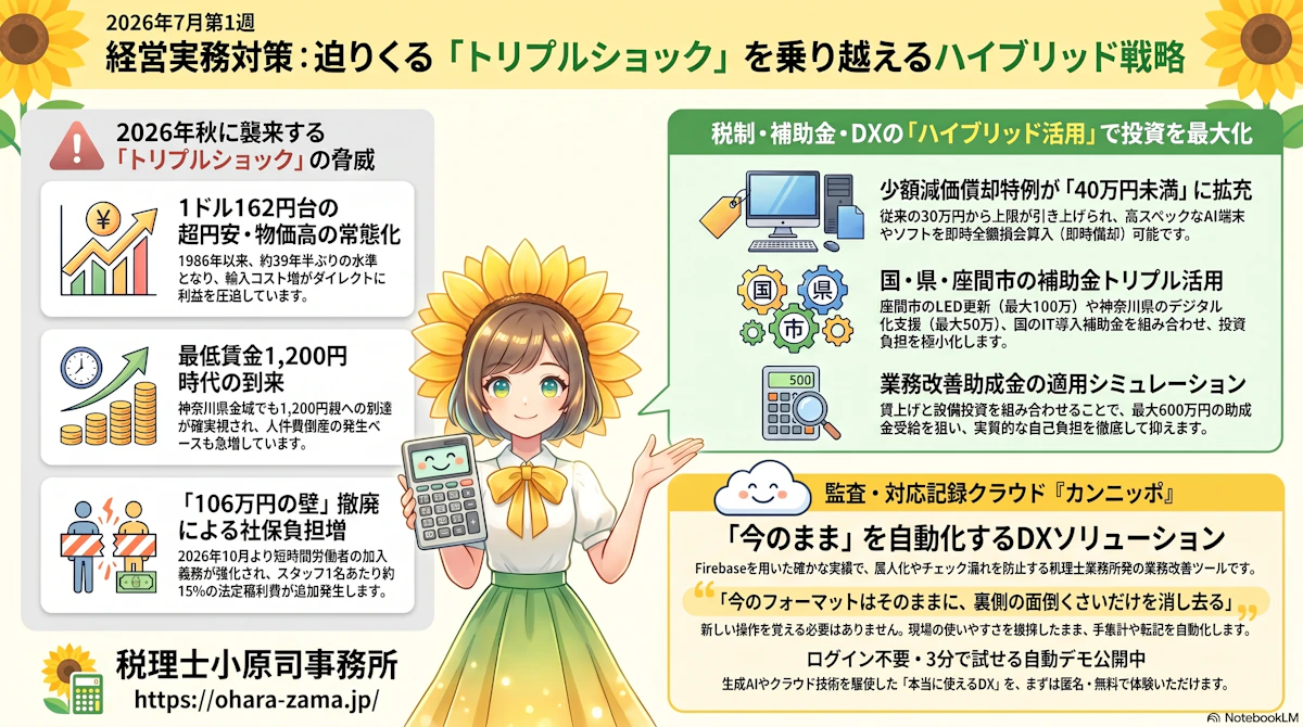 【2026年7月 経営実務対策】超円安・最賃1,200円の波と、現場を救う『カンニッポ』デモ公開！