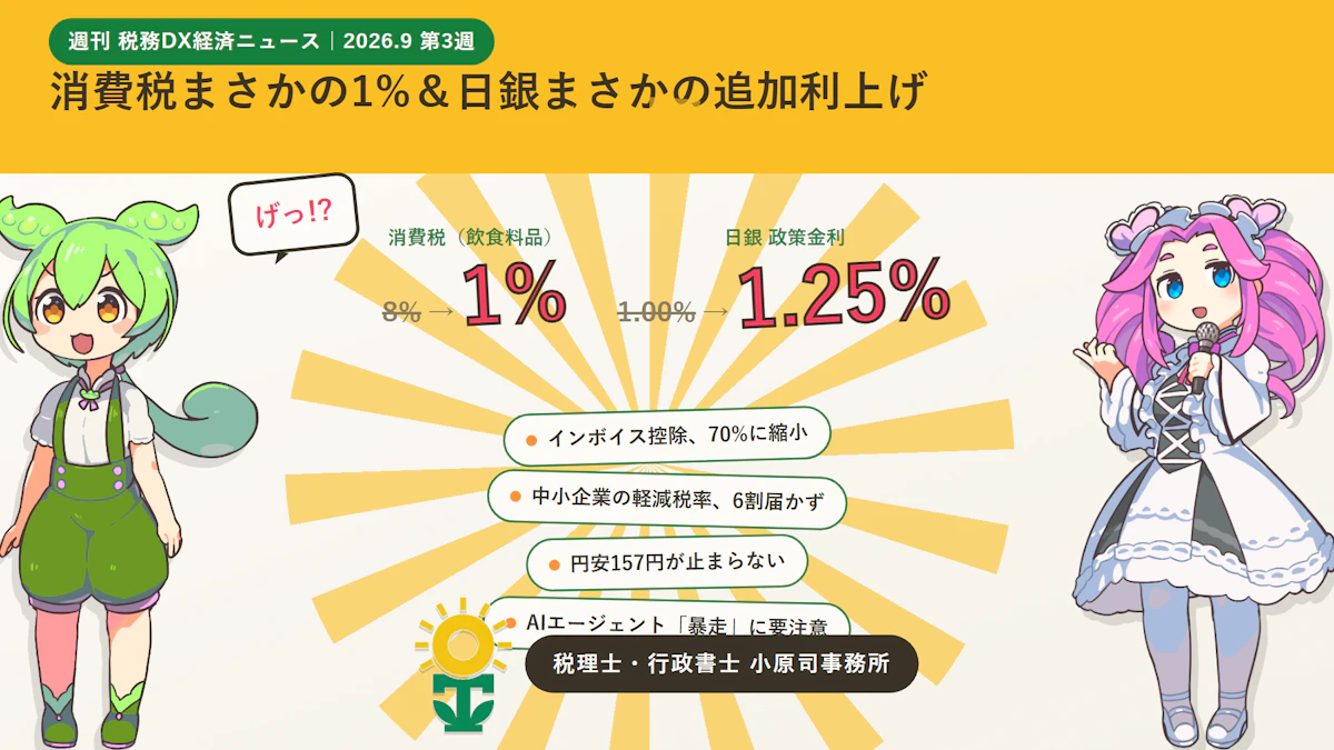 【2026年9月19日版】消費税まさかの1%への時限引き下げ＆日銀まさかの追加利上げ、中小企業はどう備えるべきか？