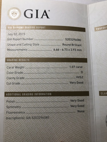 ダイヤモンドルース  1.07ct D VVS-2 Very Good