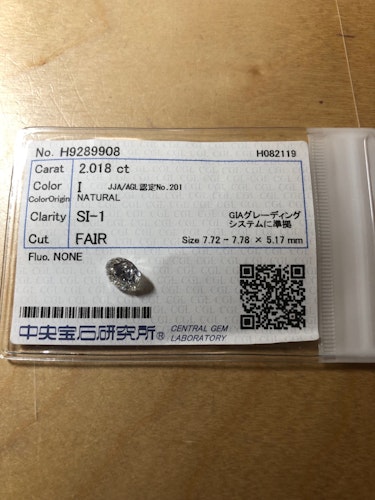 ダイヤモンドルース  2.018ct I SI-1 Fair