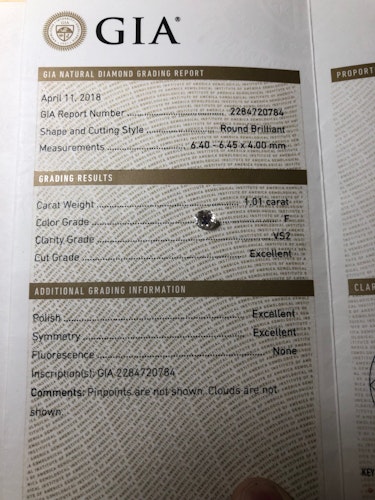 ダイヤモンドルース  1.01ct F VS-2 Excellent