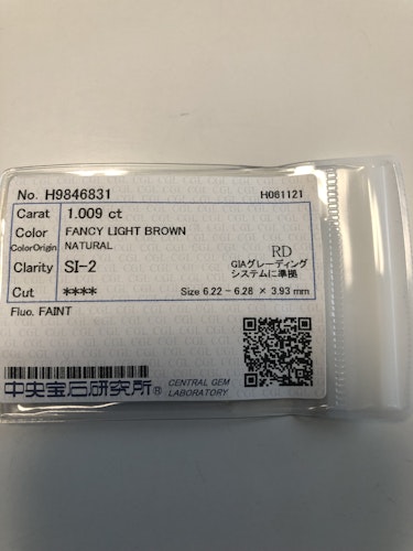 ダイヤモンドルース  1.009ct Fancy Brownish Greenish Yellow SI-2