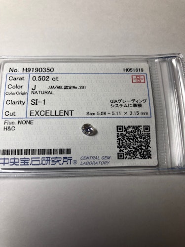 ダイヤモンドルース  0.502ct J SI-1 Excellent