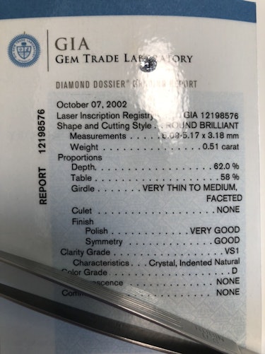 ダイヤモンドルース 0.51ct D VS-1 Very Good