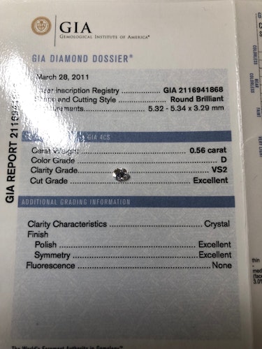 ダイヤモンドルース  0.56ct D VS-2 Excellent