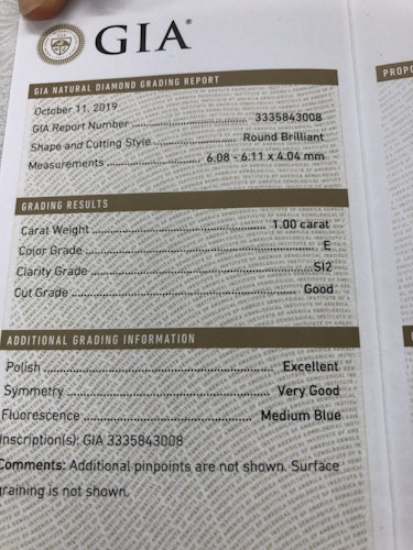 ダイヤモンドルース 1ct E SI-2 Good