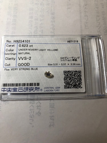 ダイヤモンドルース  0.623ct UNDER N VVS-2 Good