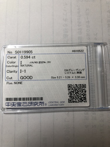 ダイヤモンドルース 0.594ct I I-1 Good