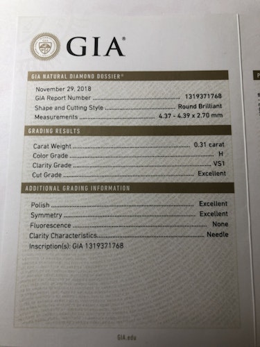 ダイヤモンドルース  0.31ct H VS-1 3EX