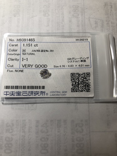 ダイヤモンドルース  1.151ct H I-1 Very Good