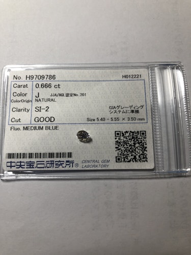 ダイヤモンドルース  0.666ct J SI-2 Good