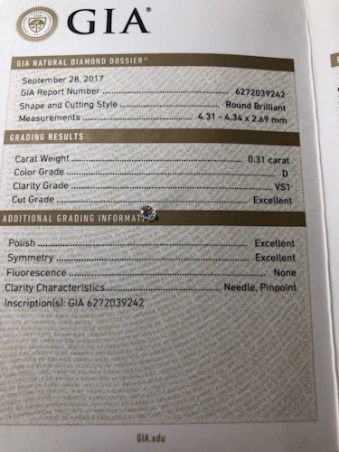 ダイヤモンドルース 0.31ct D VS-1 Excellent