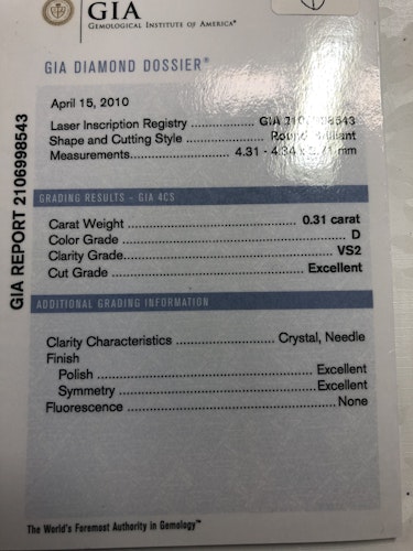 ダイヤモンドルース  0.31ct D VS-2
