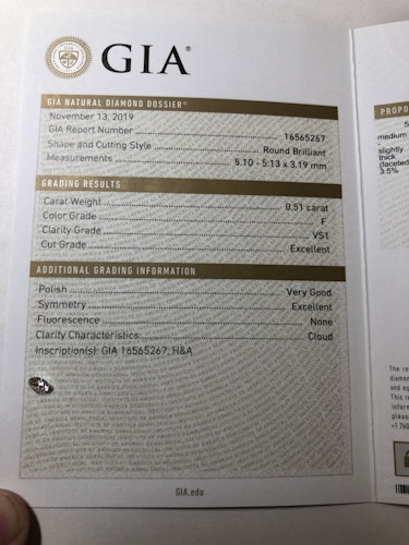 ダイヤモンドルース  0.51ct F VS-1 Excellent