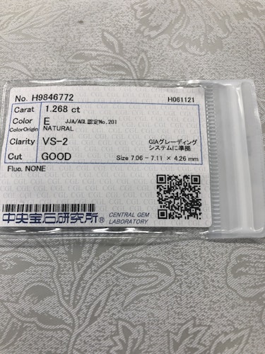 ダイヤモンドルース  1.268ct E VS-2 Good