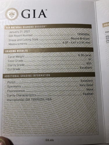 ダイヤモンドルース 0.3ct H VS-1 Excellent