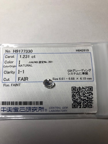 ダイヤモンドルース  1.231ct I I-1 Fair