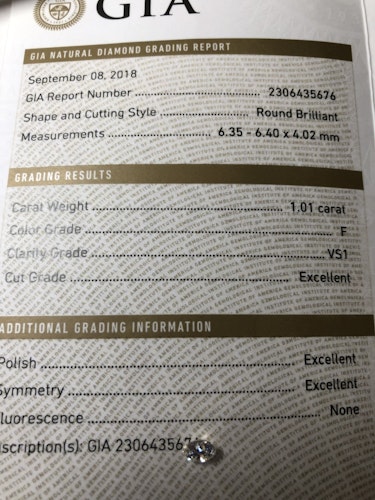 ダイヤモンドルース  1.01ct F VS-1 Excellent