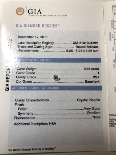 ダイヤモンドルース  0.55ct I VS-1 Excellent