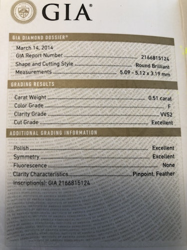 ダイヤモンドルース  0.51ct F VVS-2 3EX