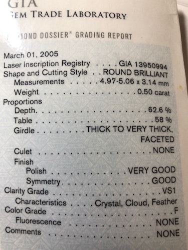 ダイヤモンドルース  0.5ct F VS-1