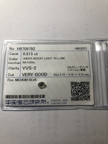 ダイヤモンドルース  0.513ct UNDER N VVS-2 Very Good