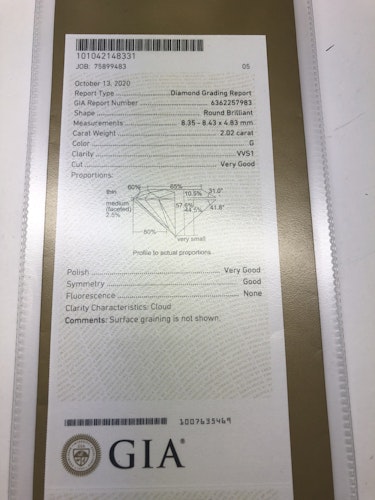 ダイヤモンドルース 2.02ct G VVS-1 Very Good