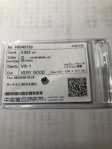 ダイヤモンドルース  0.623ct G VS-1 Very Good