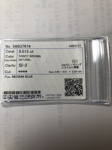 ダイヤモンドルース 0.513ct Fancy Brownish Greenish Yellow SI-2