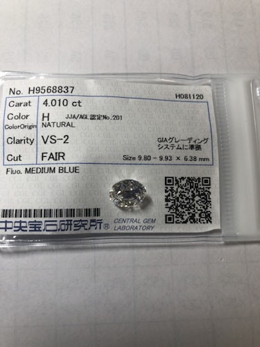 ダイヤモンドルース  4.01ct H VS-2 Fair