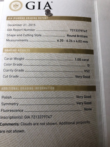 ダイヤモンドルース  1ct D VS-2 Very Good