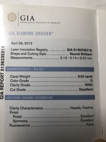 ダイヤモンドルース  0.52ct D VVS-2 Excellent