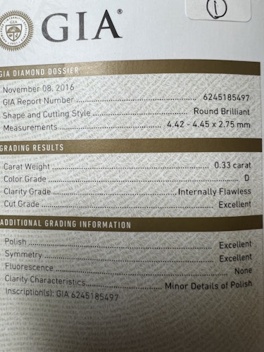 ダイヤモンドルース  0.33ct D IF 3EX