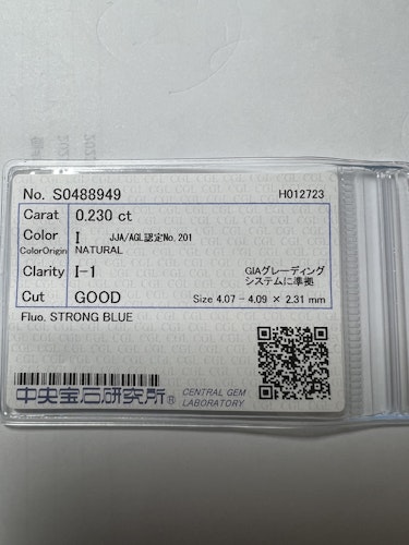 ダイヤモンドルース  0.23ct I I-1 Good