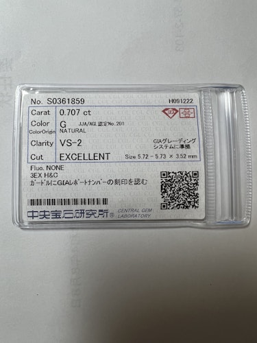 ダイヤモンドルース 0.707ct G VS-2 3EX