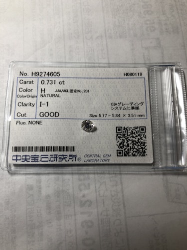 ダイヤモンドルース  0.731ct H I-1 Good