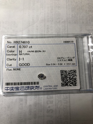 ダイヤモンドルース  0.707ct H I-1 Good