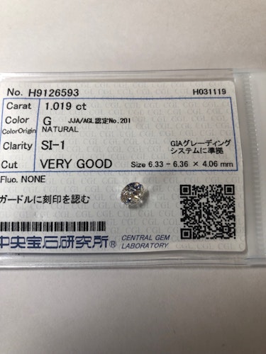 ダイヤモンドルース  1.019ct G SI-1 Very Good
